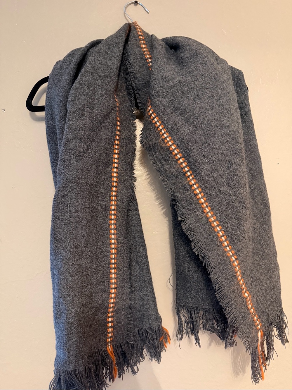 Universal Thread Gray Scarf with Orange Stitch Detail